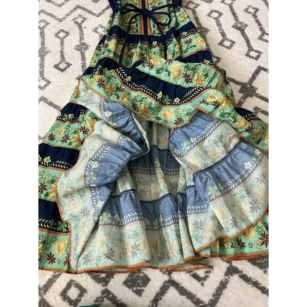 LUXXEL Navy Floral Puff Sleeve Button Front Tiered Maxi Dress Sz M NWT - Picture 11 of 16